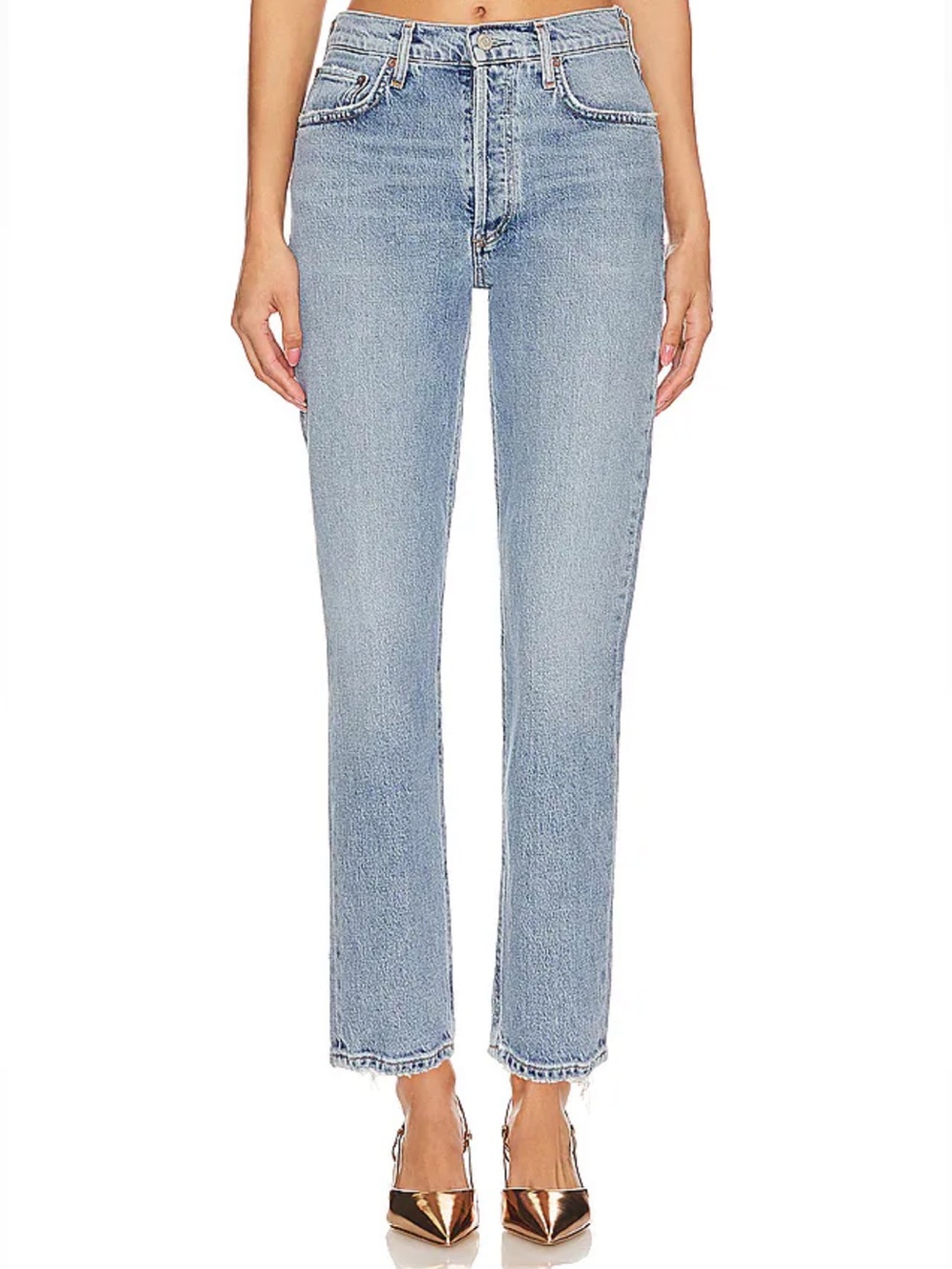 AGOLDE Riley High Rise Straight Crop Ankle Jeans Stretchy Light Wash Size 31
